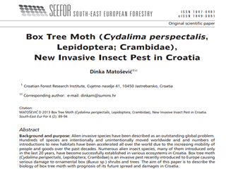 Box Tree Moth Cydalima perspectalis, Lepidoptera; Crambidae), New Invasive Insect Pest in Croatia