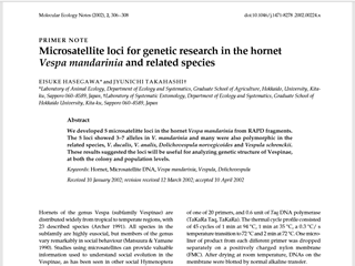 Microsatellite loci for genetic research in the hornet Vespa mandarinia and related species