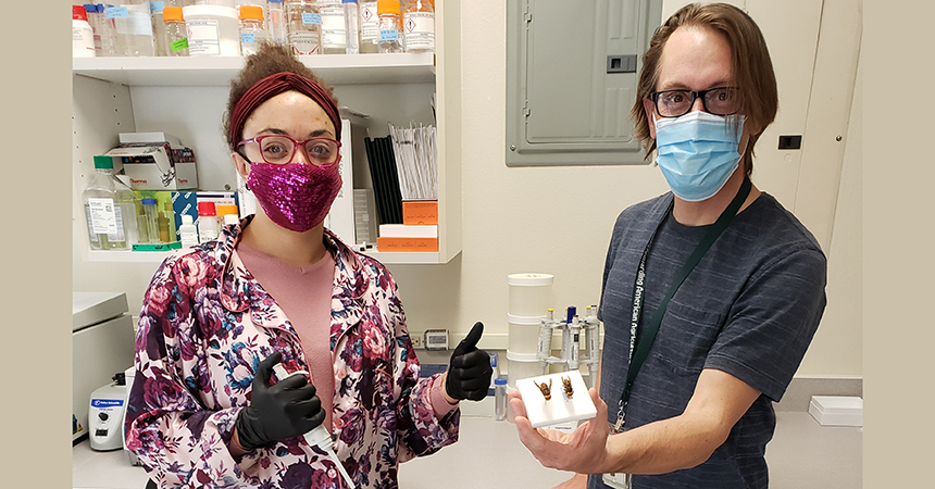 Christina Wilson and Luke Tembrock, ITP cooperators, working on AGH sequence extractions; photo by Todd Gilligan